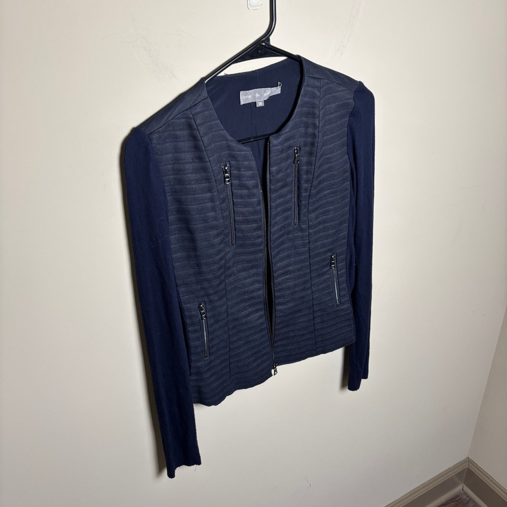 Lola & Sophie Cotton Blend Quilted Faux Suede Knit Zip Moto Jacket Womens XS - Picture 4 of 9